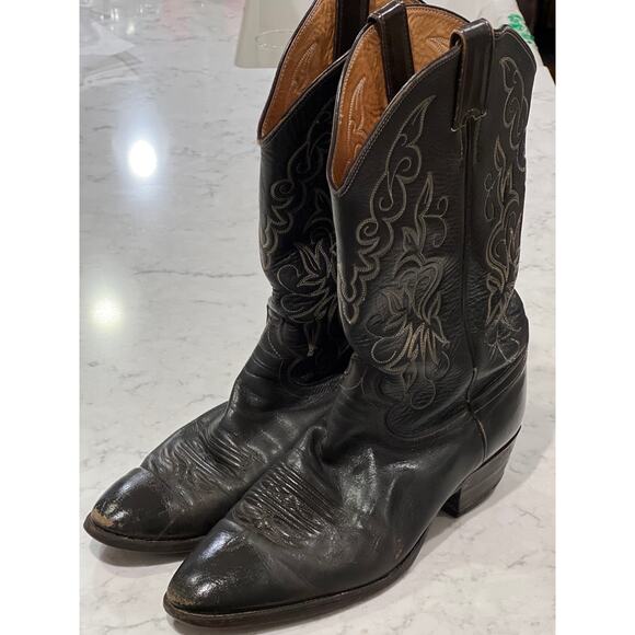 Justin Women’s Leather Western Cowboy Boots Pull On Riding Barn Size 11 Brown - Picture 2 of 8